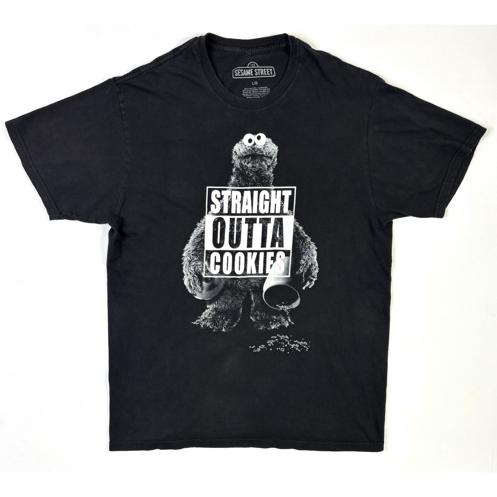 Sesame Street Cookie Monster T-Shirt Adult Large Straight Outta Cookies Black